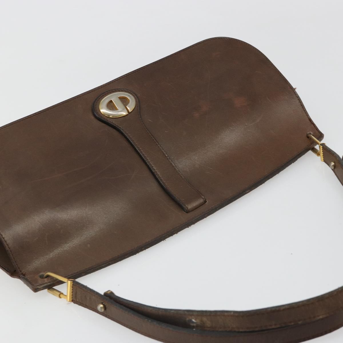 Christian Dior Shoulder Bag Leather Brown Gold Auth 187141