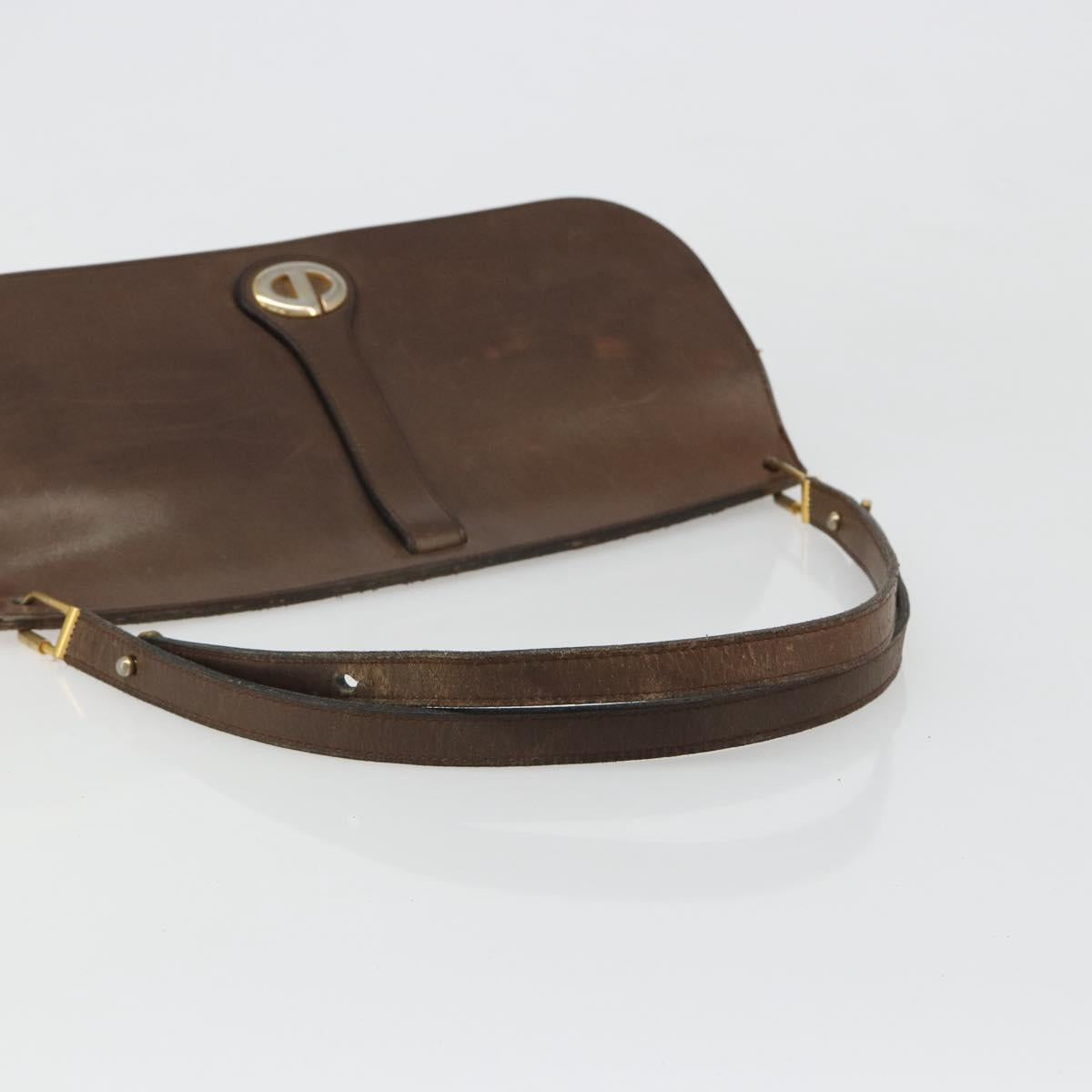 Christian Dior Shoulder Bag Leather Brown Gold Auth 187141