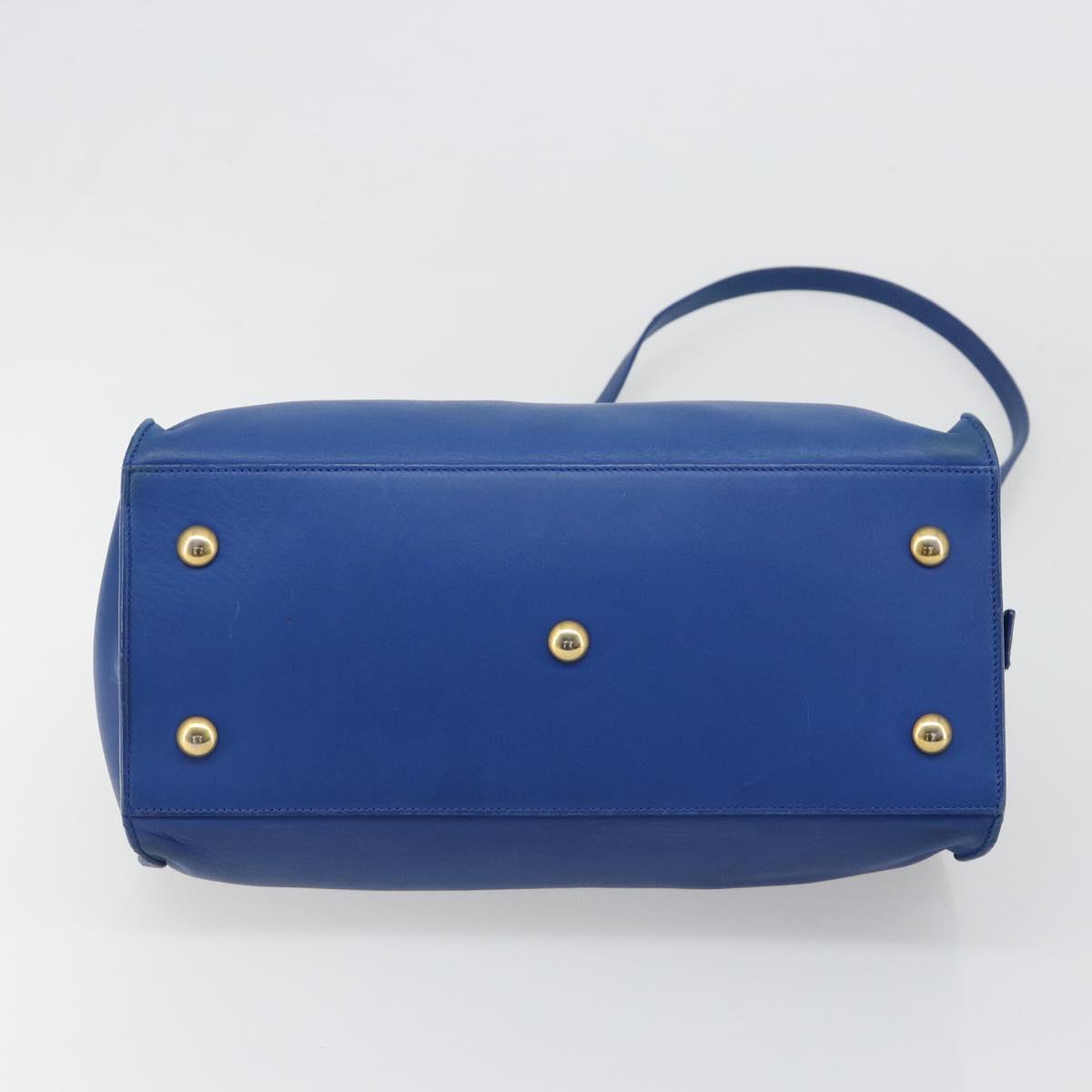 SAINT LAURENT Petit Cabas Hand Bag Leather 2way Blue Gold Auth 187142A