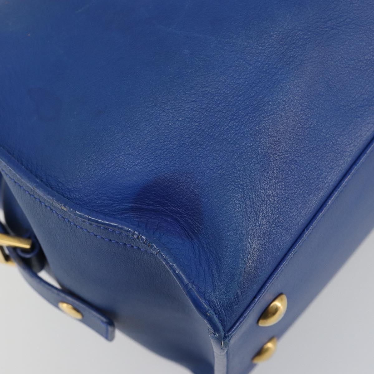 SAINT LAURENT Petit Cabas Hand Bag Leather 2way Blue Gold Auth 187142A