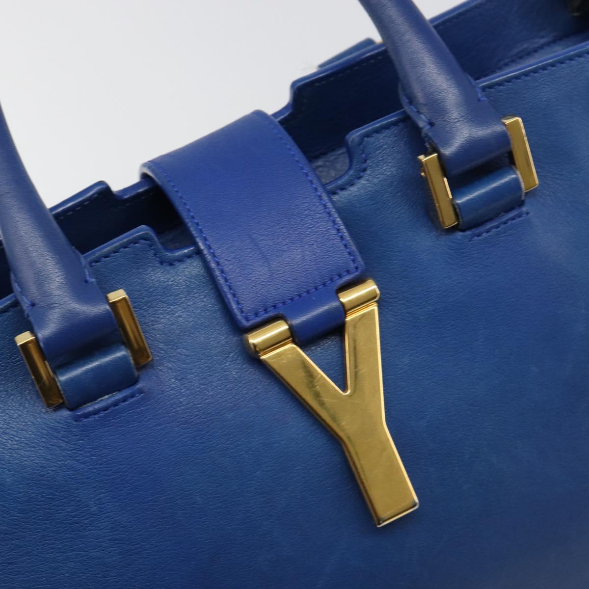 SAINT LAURENT Petit Cabas Hand Bag Leather 2way Blue Gold Auth 187142A