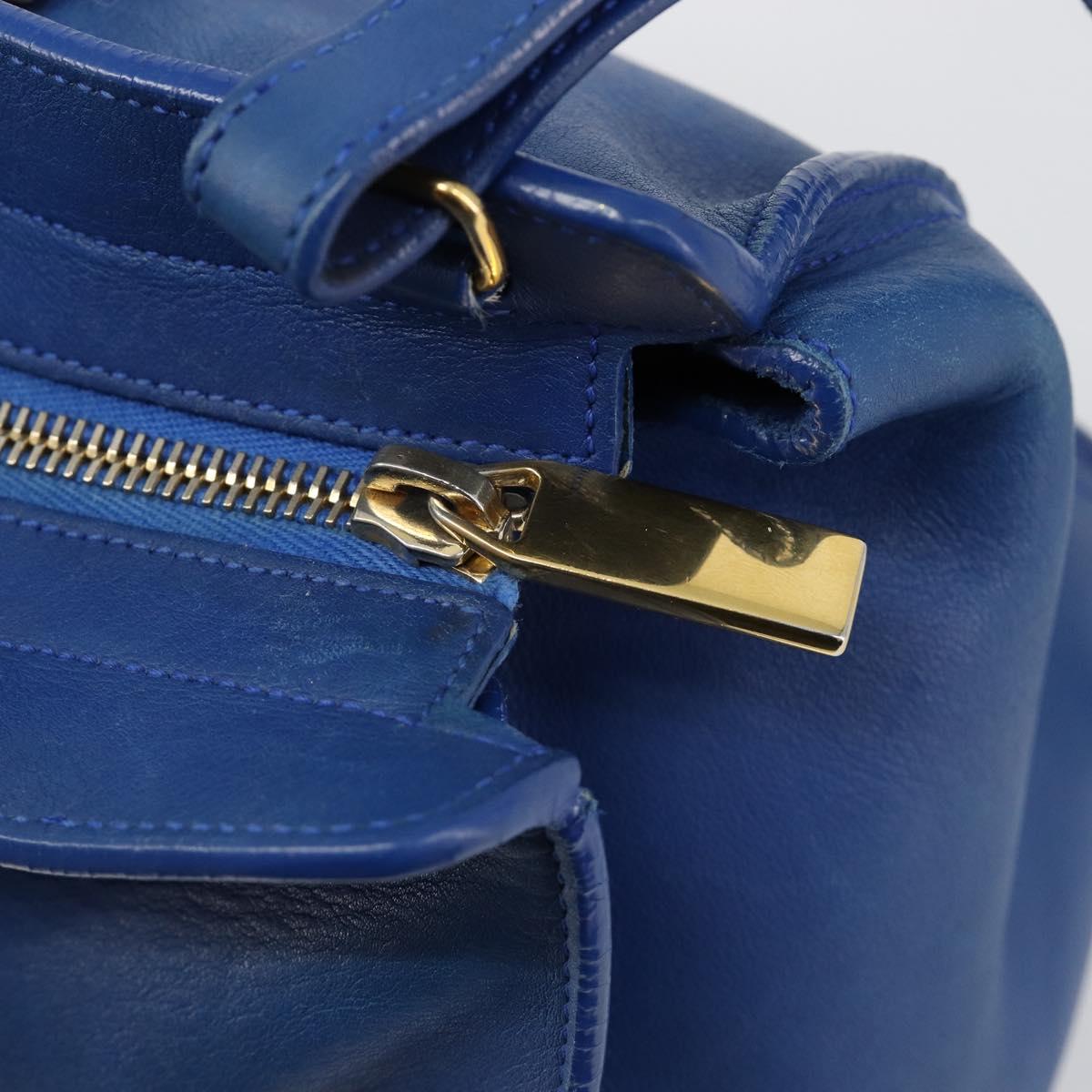 SAINT LAURENT Petit Cabas Hand Bag Leather 2way Blue Gold Auth 187142A
