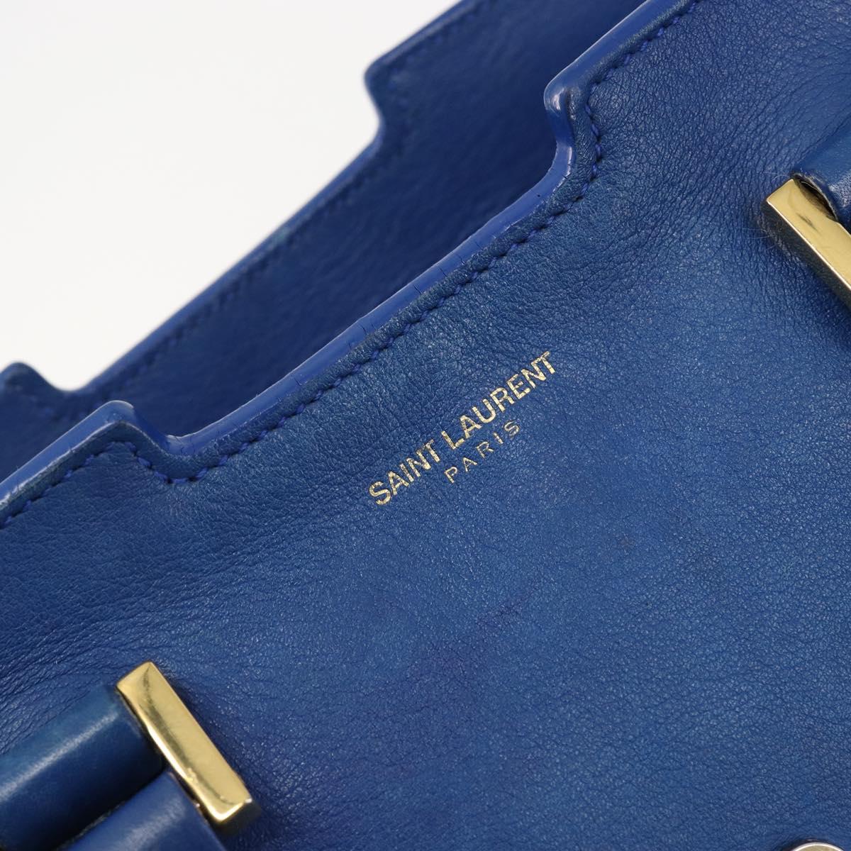 SAINT LAURENT Petit Cabas Hand Bag Leather 2way Blue Gold Auth 187142A