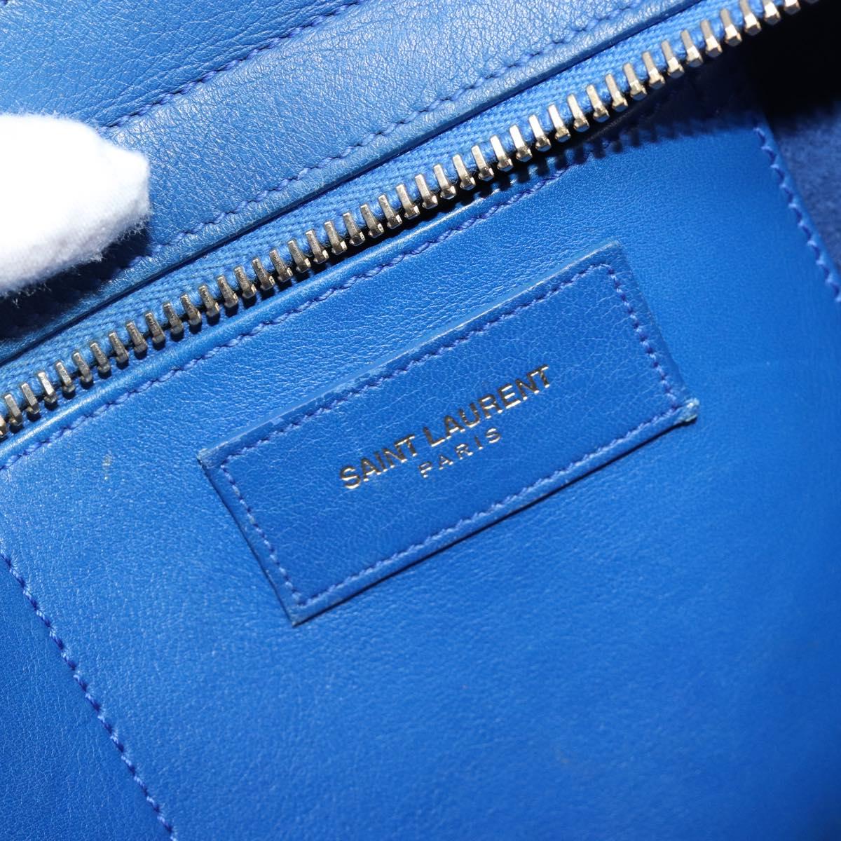 SAINT LAURENT Petit Cabas Hand Bag Leather 2way Blue Gold Auth 187142A