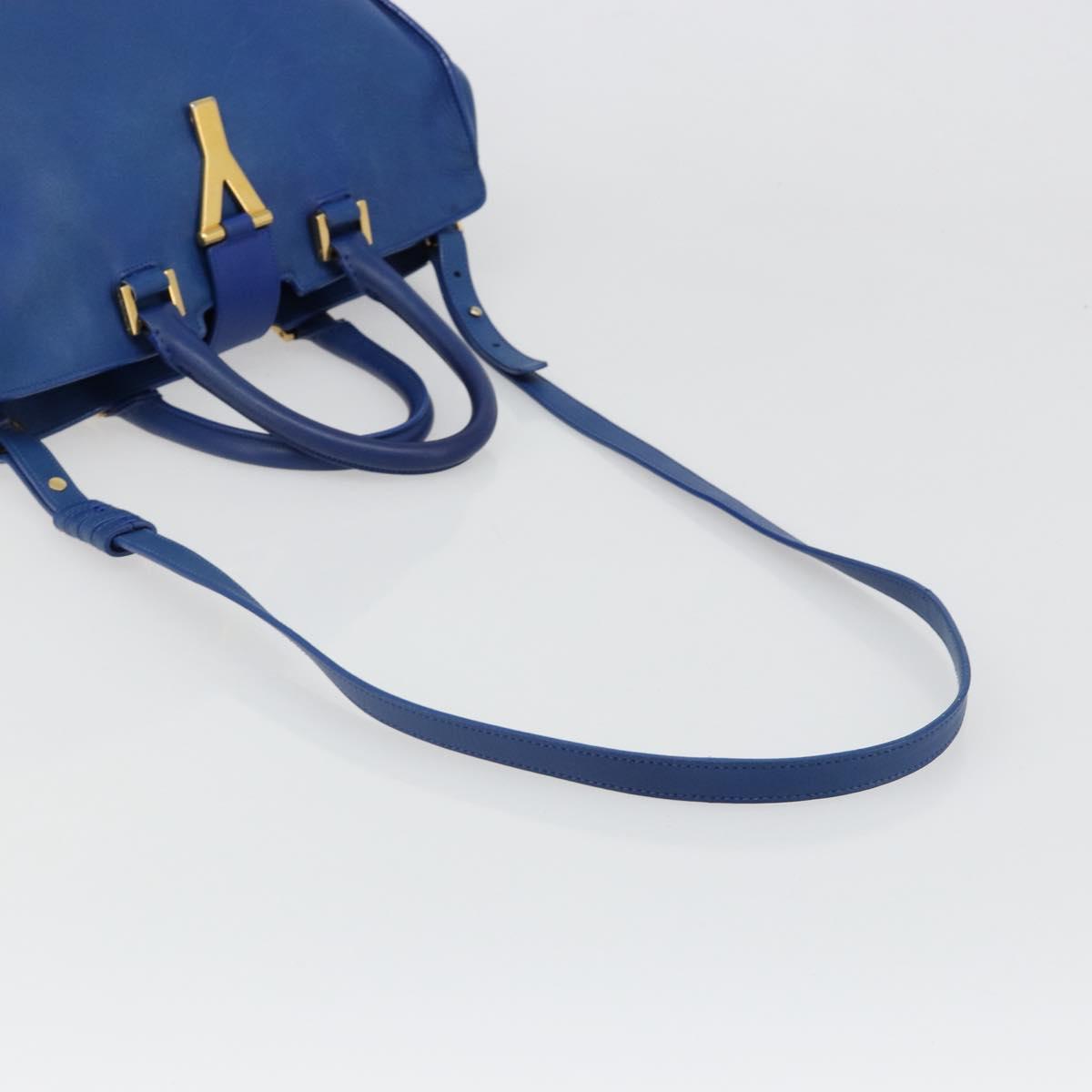 SAINT LAURENT Petit Cabas Hand Bag Leather 2way Blue Gold Auth 187142A