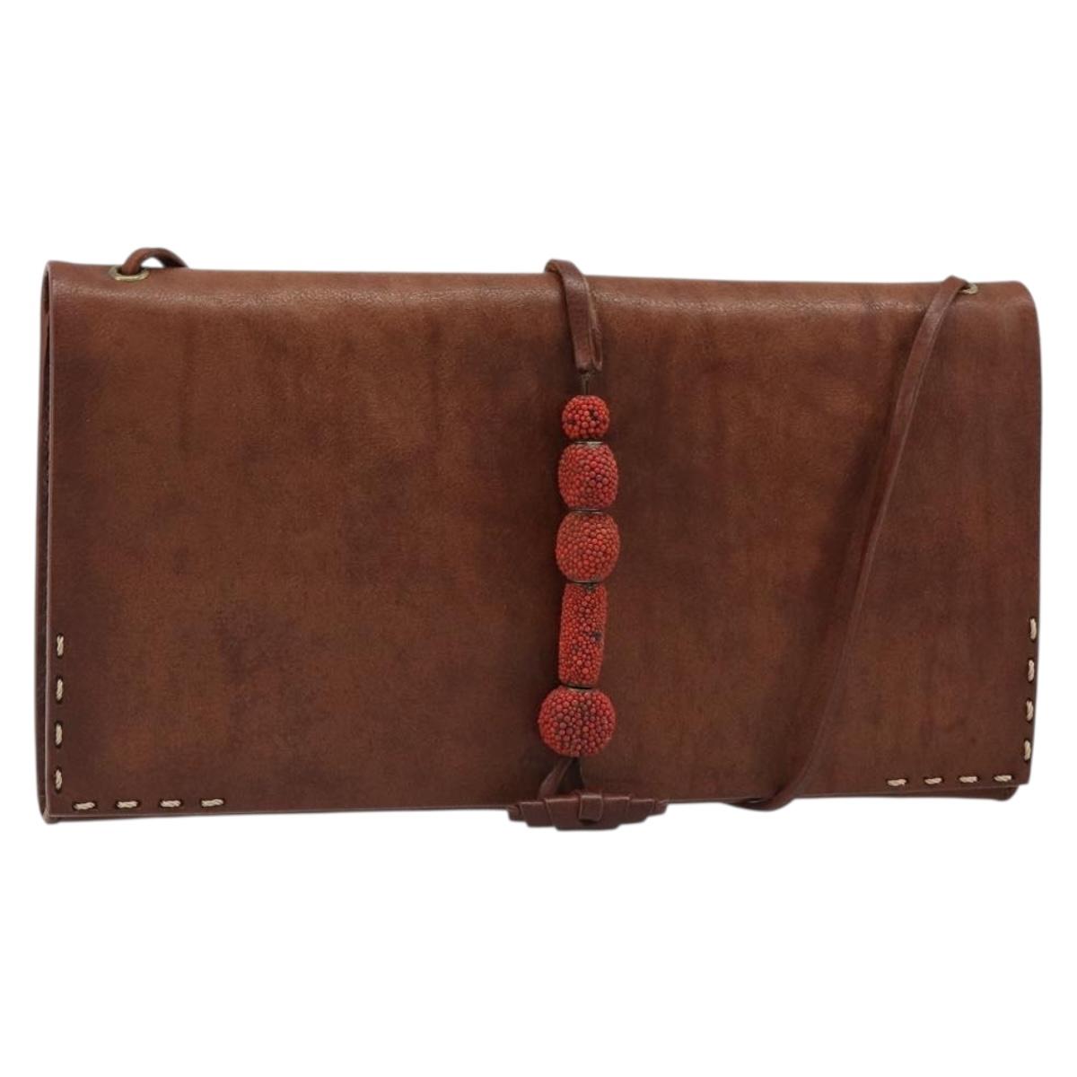 CELINE Shoulder Bag Leather Brown Auth 187143