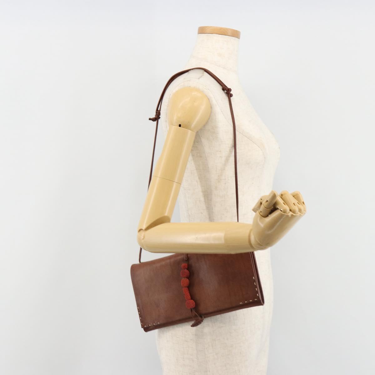 CELINE Shoulder Bag Leather Brown Auth 187143