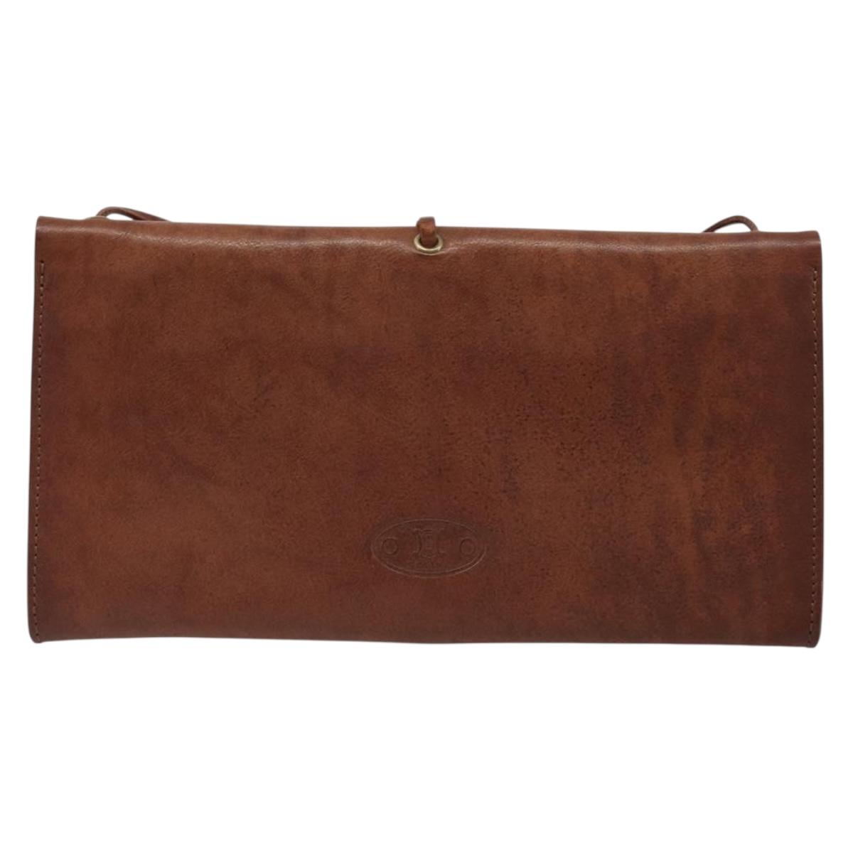 CELINE Shoulder Bag Leather Brown Auth 187143