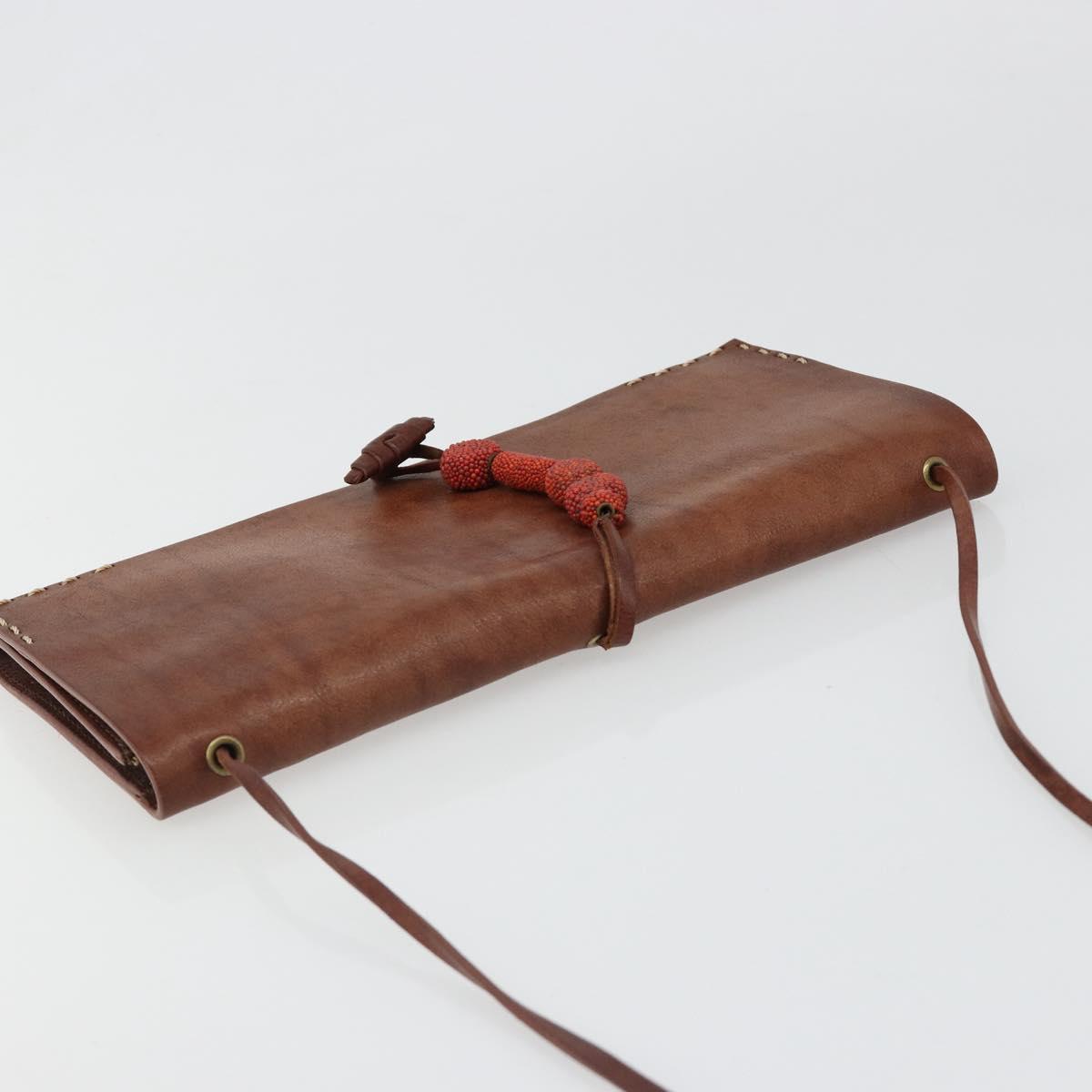CELINE Shoulder Bag Leather Brown Auth 187143