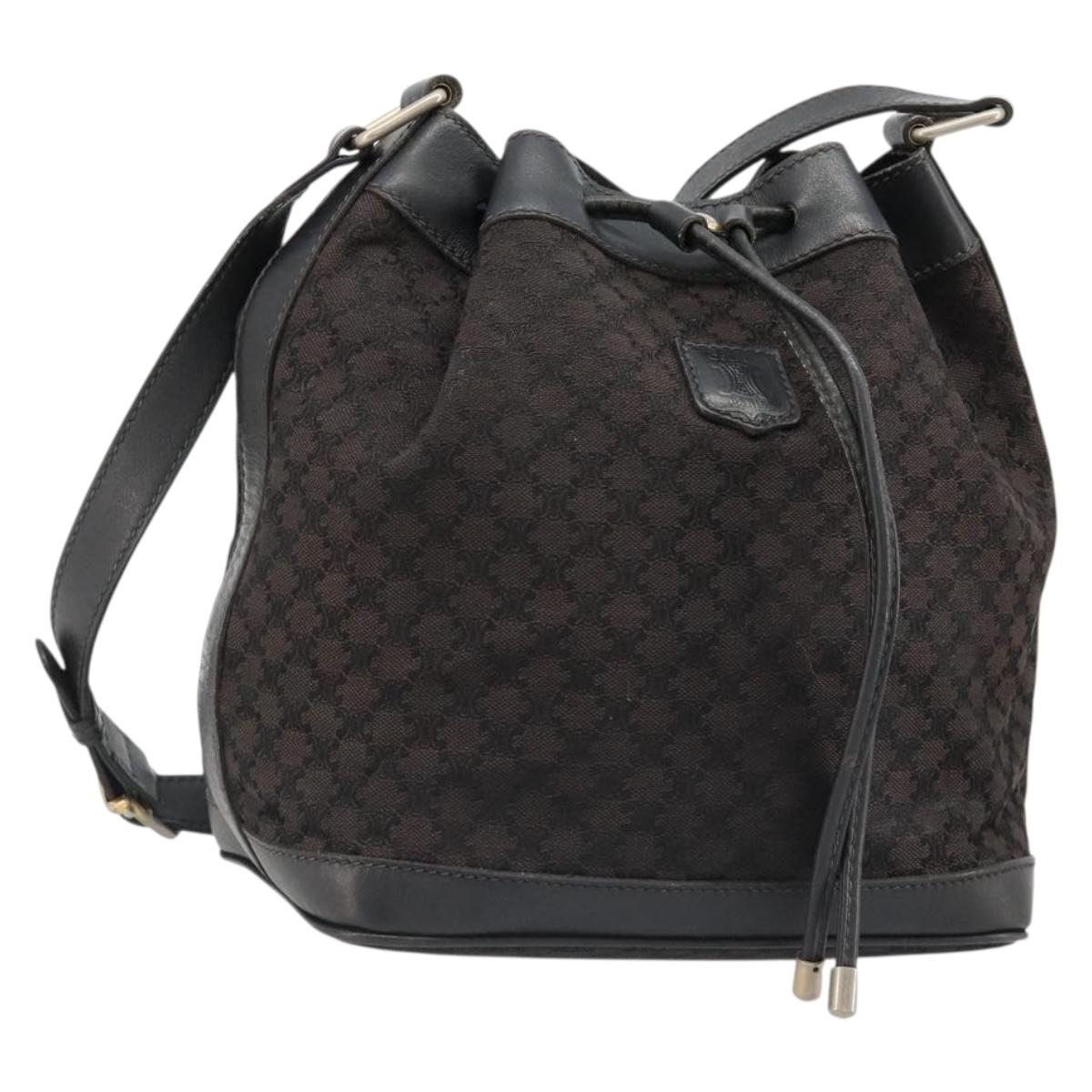 CELINE Macadam Canvas Shoulder Bag Black Auth 187144