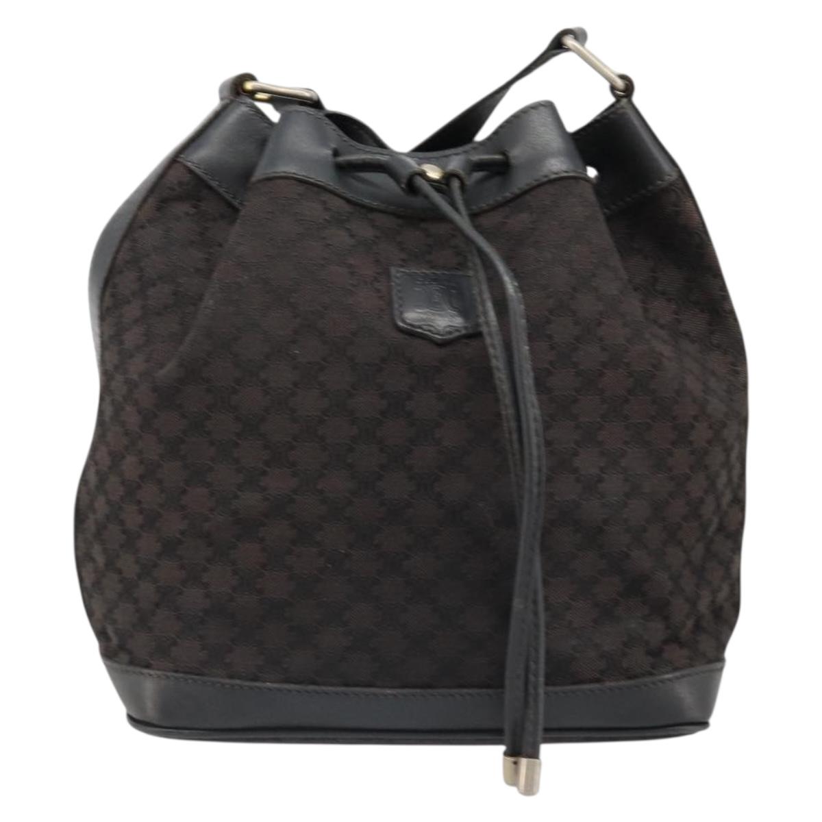 CELINE Macadam Canvas Shoulder Bag Black Auth 187144