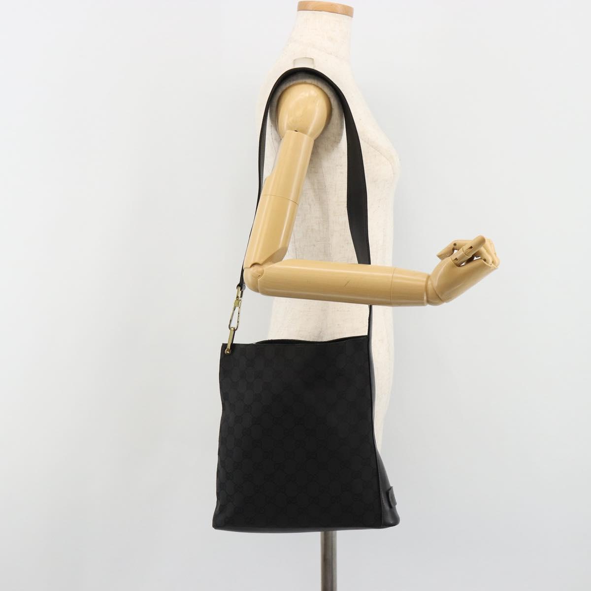 GUCCI GG Canvas Shoulder Bag Black Gold 91761 Auth 187145A