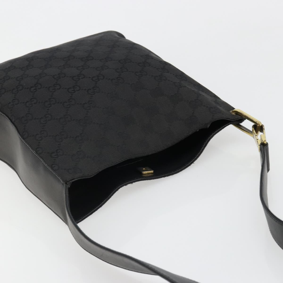 GUCCI GG Canvas Shoulder Bag Black Gold 91761 Auth 187145A