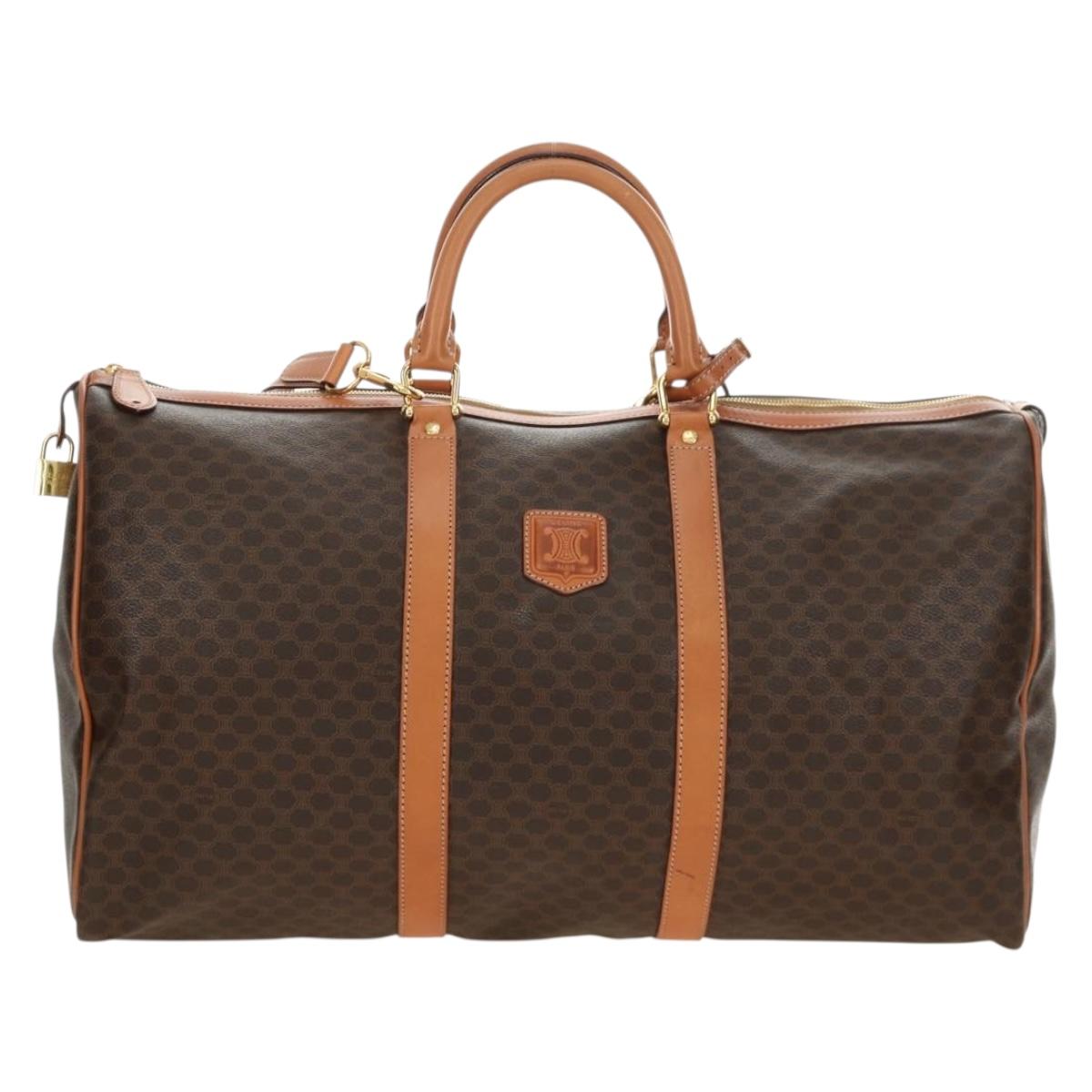 CELINE Macadam Canvas Boston Bag PVC Leather 2way Brown Gold Auth 187148V