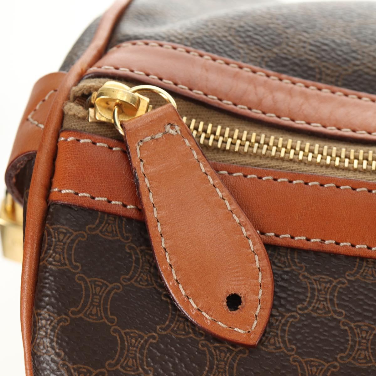 CELINE Macadam Canvas Boston Bag PVC Leather 2way Brown Gold Auth 187148V