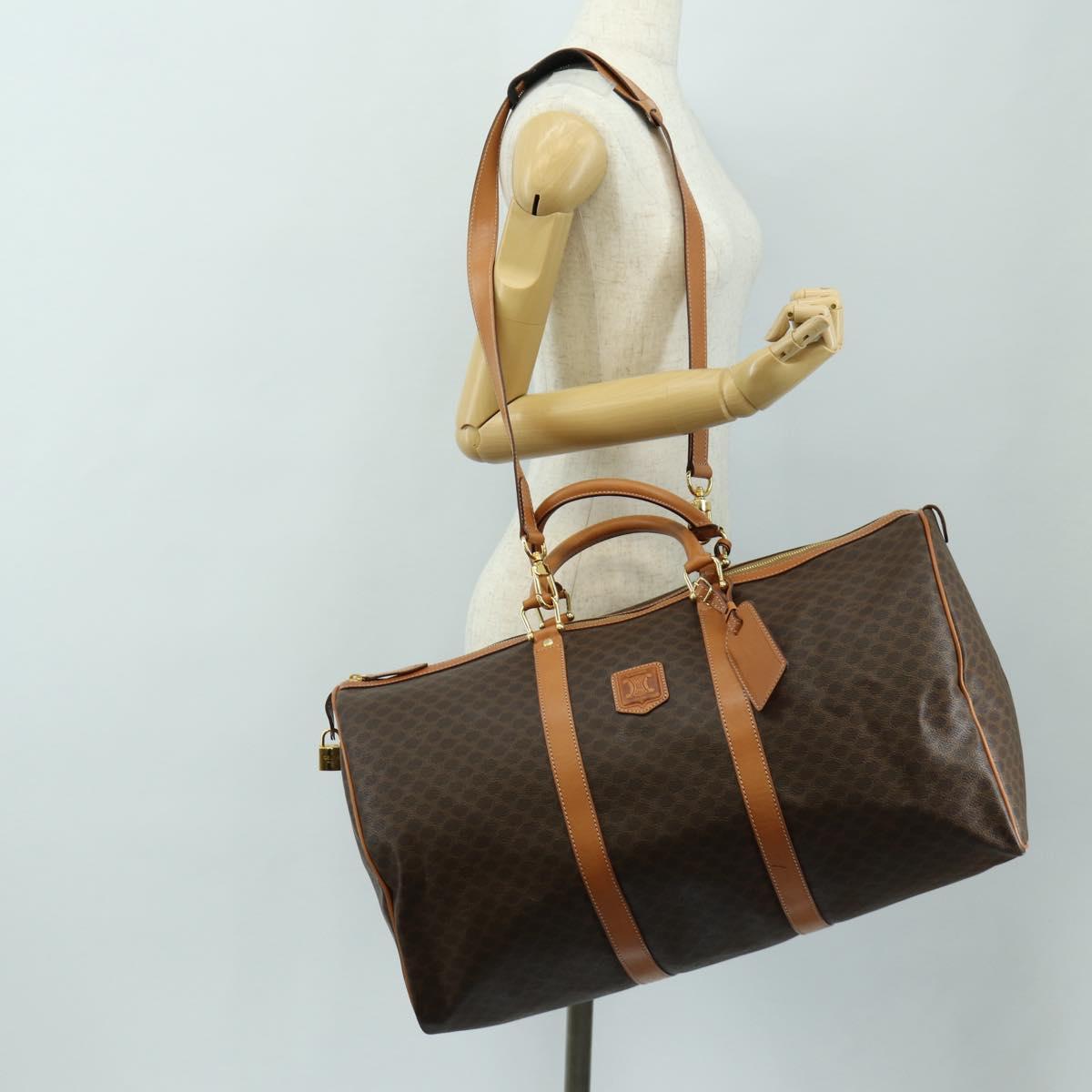 CELINE Macadam Canvas Boston Bag PVC Leather 2way Brown Gold Auth 187148V
