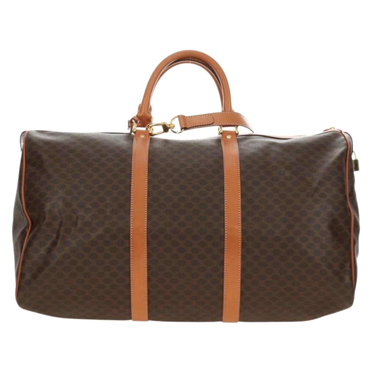 CELINE Macadam Canvas Boston Bag PVC Leather 2way Brown Gold Auth 187148V