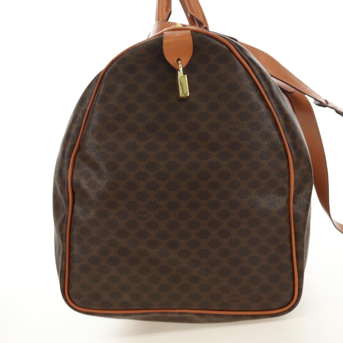 CELINE Macadam Canvas Boston Bag PVC Leather 2way Brown Gold Auth 187148V