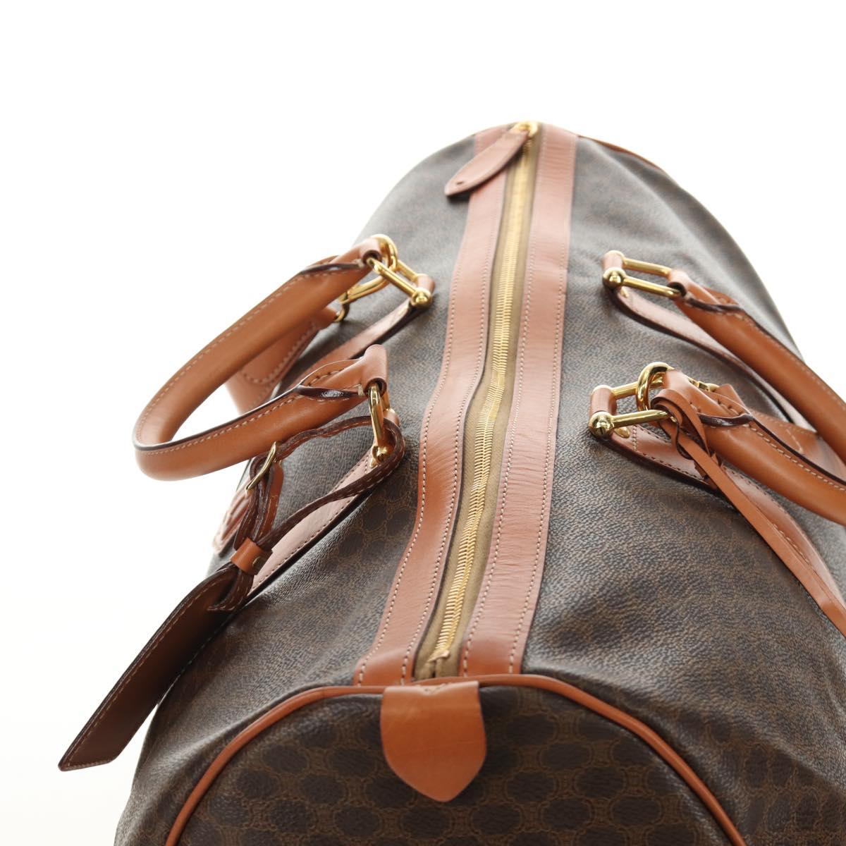 CELINE Macadam Canvas Boston Bag PVC Leather 2way Brown Gold Auth 187148V