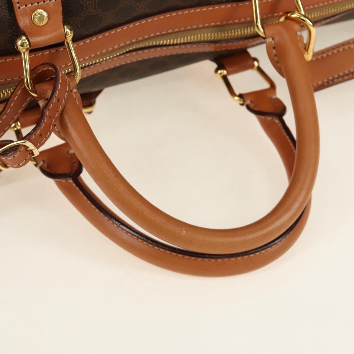 CELINE Macadam Canvas Boston Bag PVC Leather 2way Brown Gold Auth 187148V