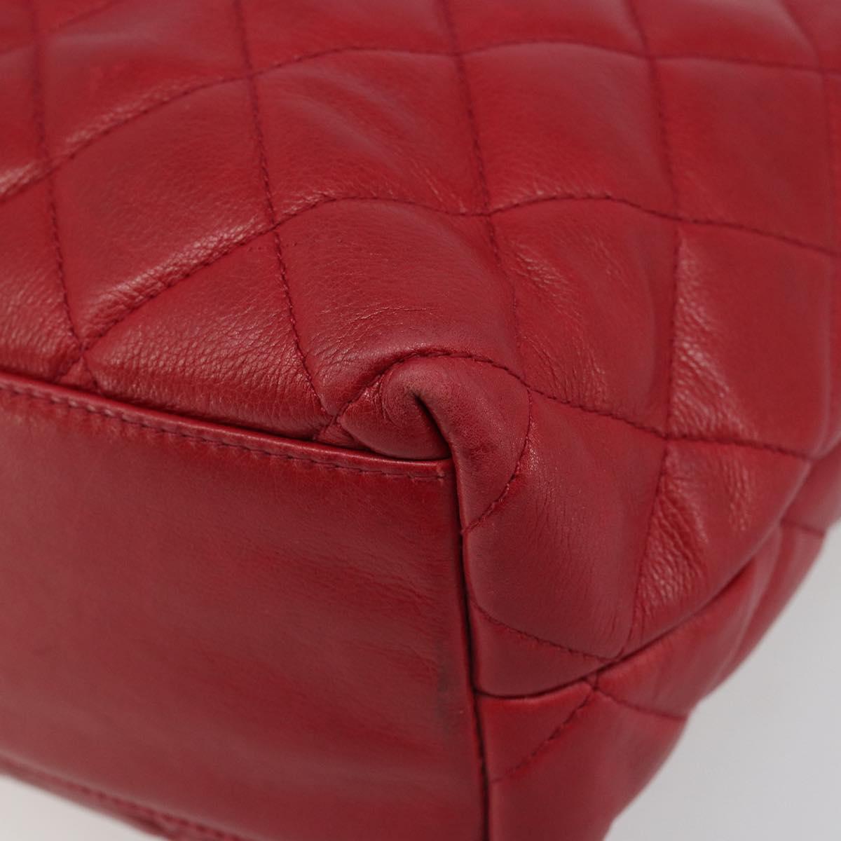 CHANEL Matelasse Chain Shoulder Bag Lamb Skin Red Gold CC Auth 187149