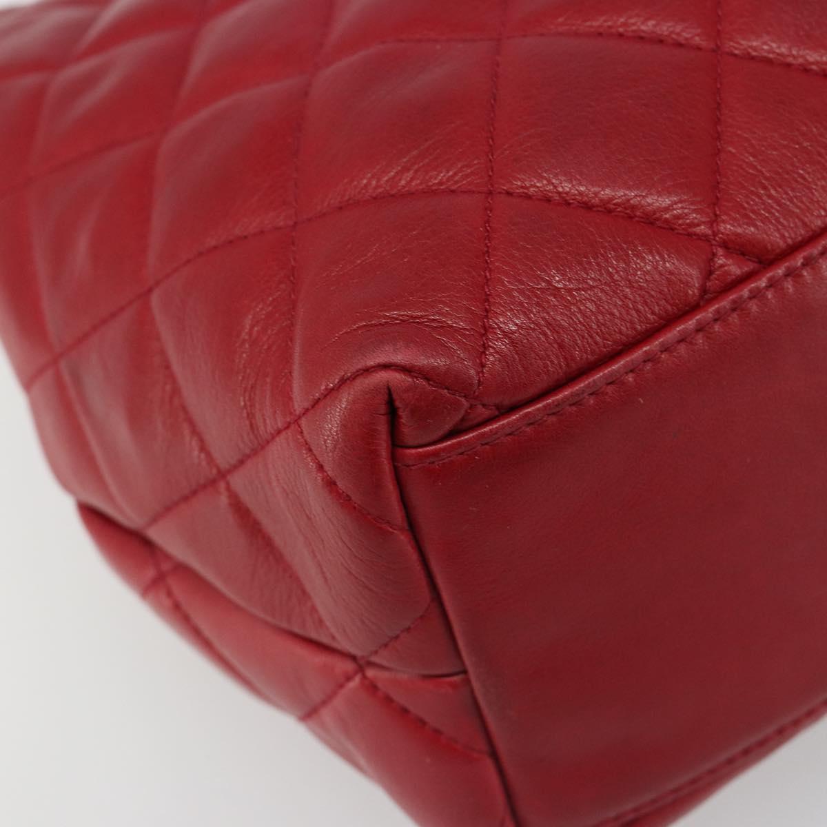 CHANEL Matelasse Chain Shoulder Bag Lamb Skin Red Gold CC Auth 187149