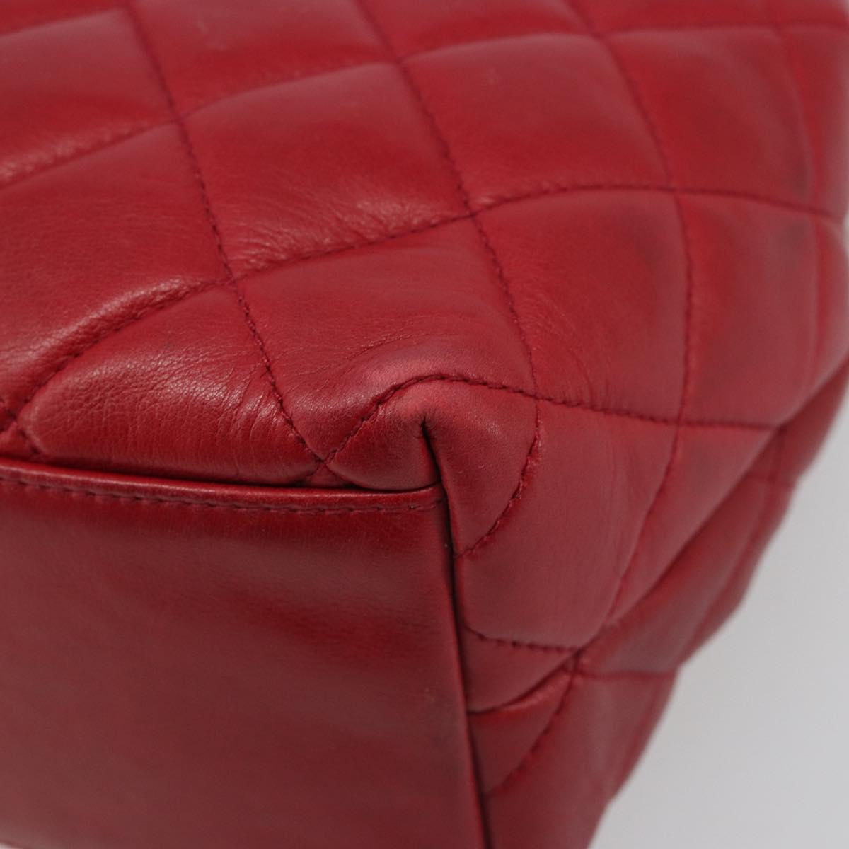 CHANEL Matelasse Chain Shoulder Bag Lamb Skin Red Gold CC Auth 187149