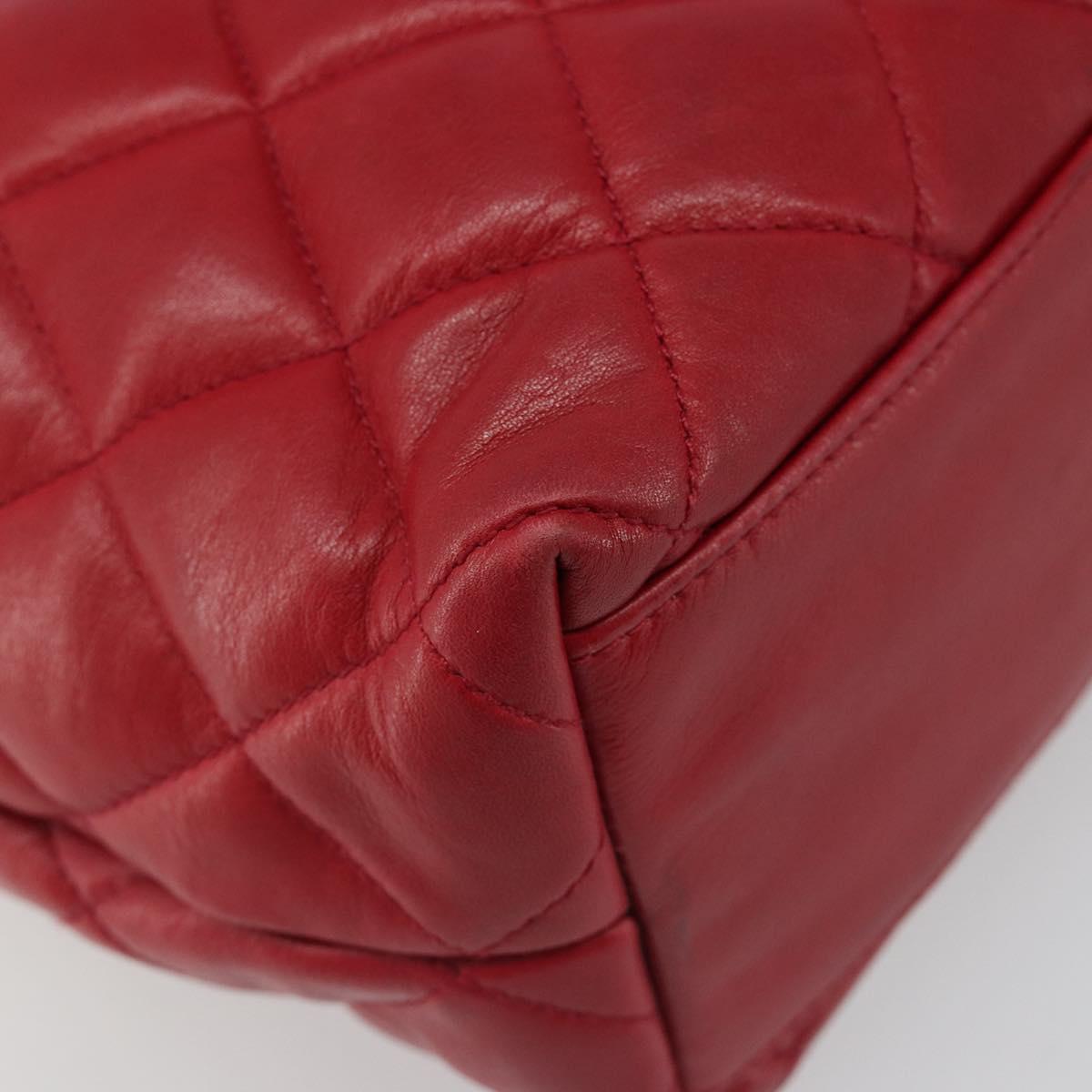 CHANEL Matelasse Chain Shoulder Bag Lamb Skin Red Gold CC Auth 187149