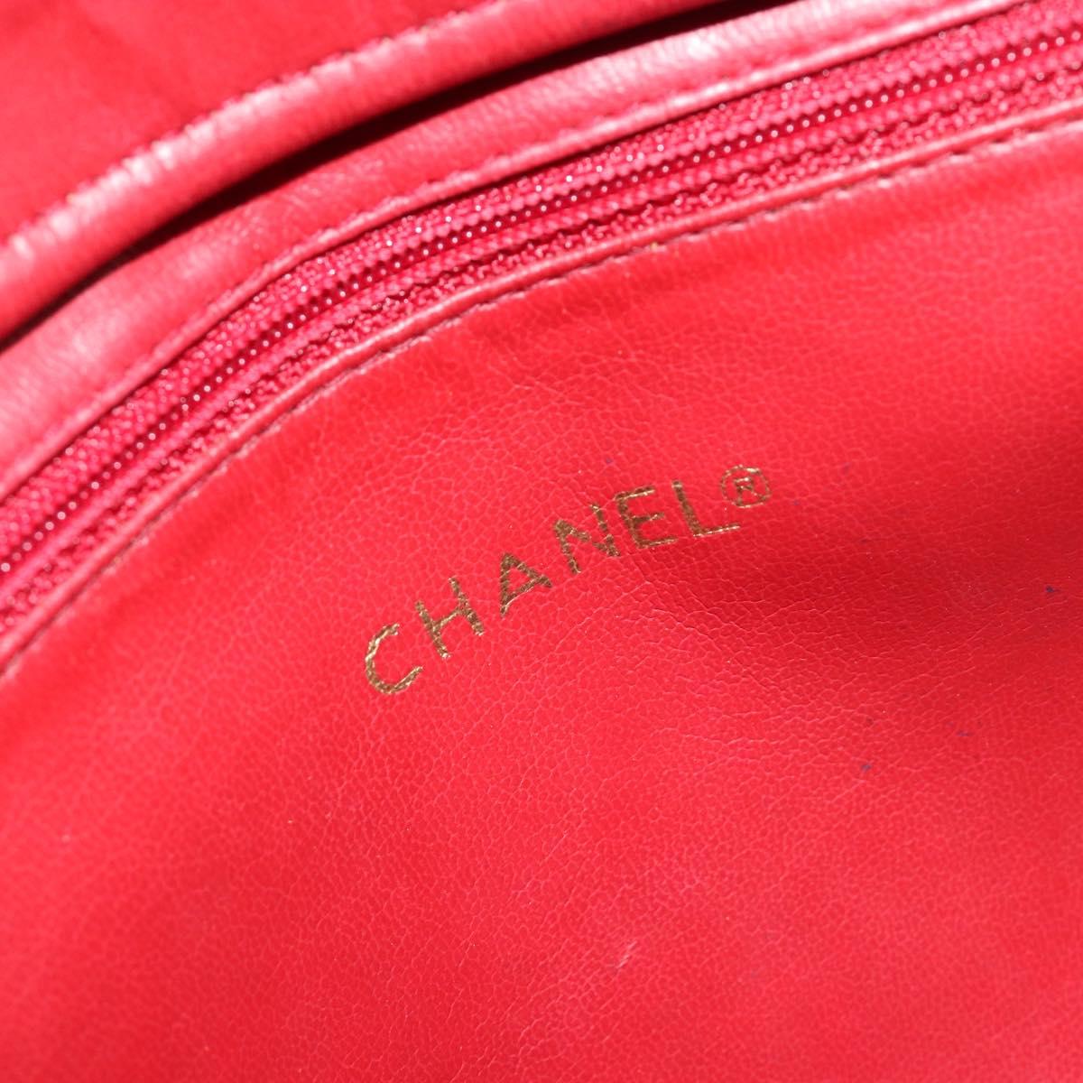 CHANEL Matelasse Chain Shoulder Bag Lamb Skin Red Gold CC Auth 187149
