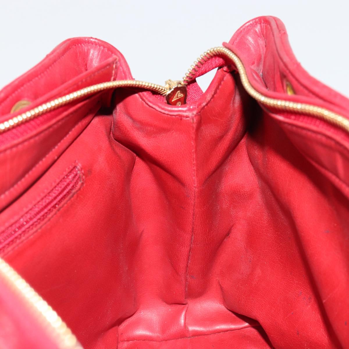 CHANEL Matelasse Chain Shoulder Bag Lamb Skin Red Gold CC Auth 187149