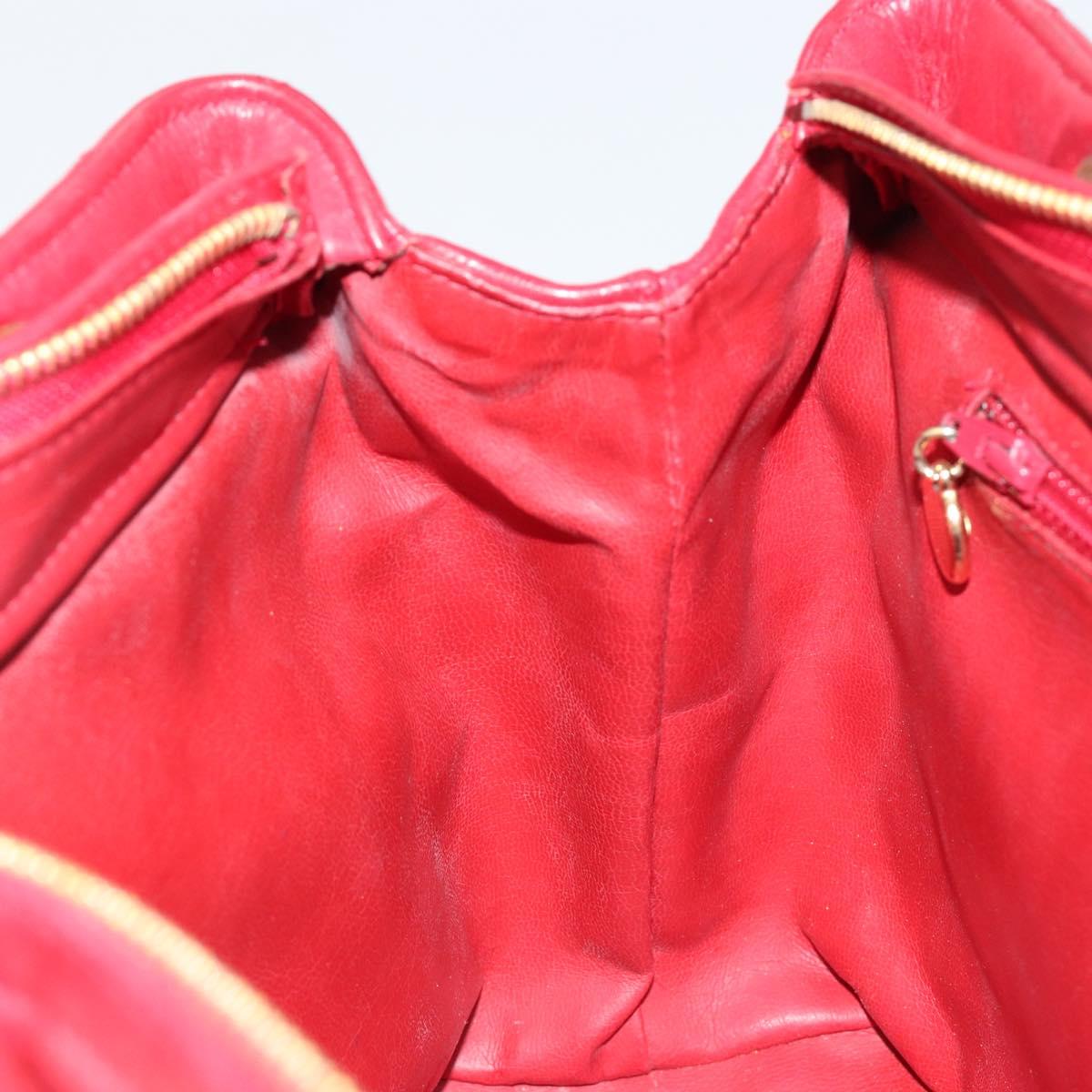 CHANEL Matelasse Chain Shoulder Bag Lamb Skin Red Gold CC Auth 187149