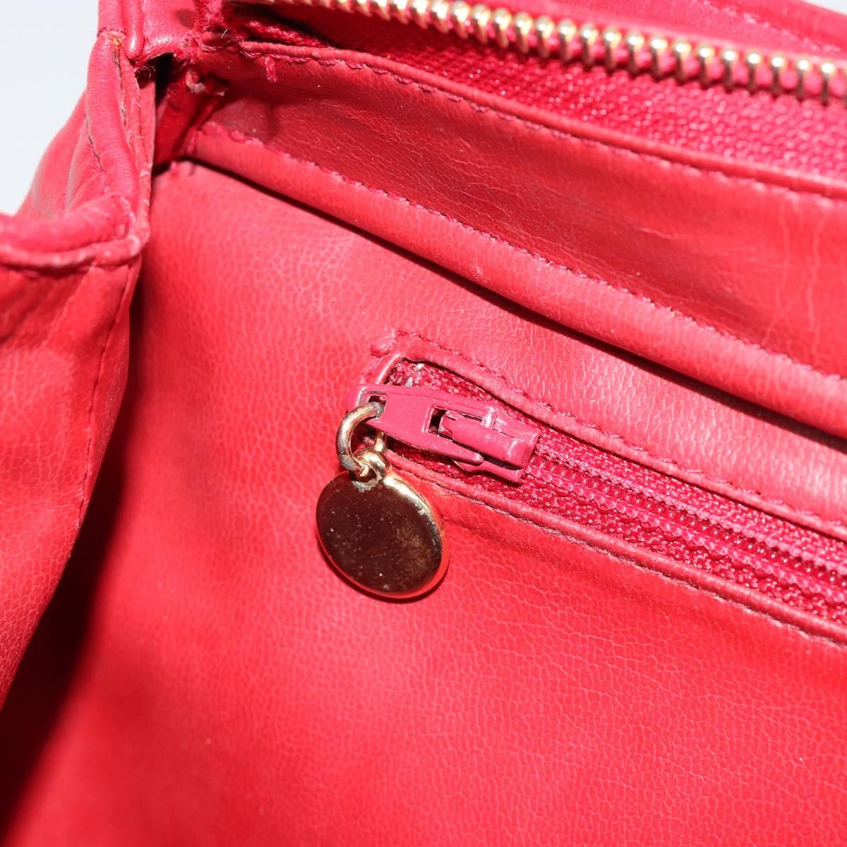 CHANEL Matelasse Chain Shoulder Bag Lamb Skin Red Gold CC Auth 187149