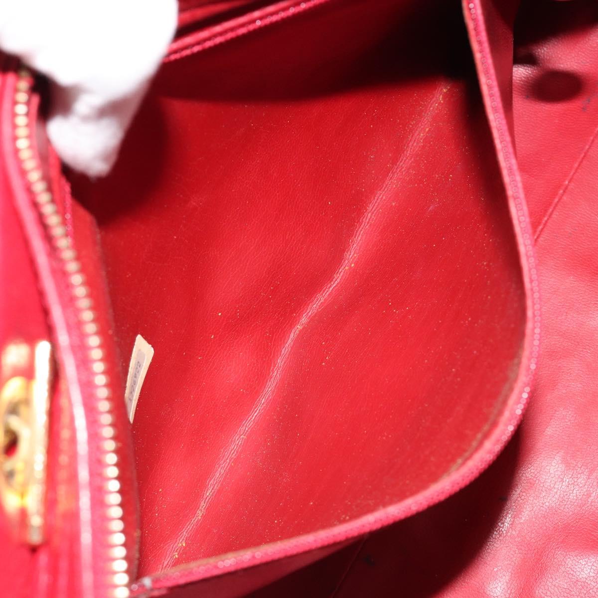 CHANEL Matelasse Chain Shoulder Bag Lamb Skin Red Gold CC Auth 187149