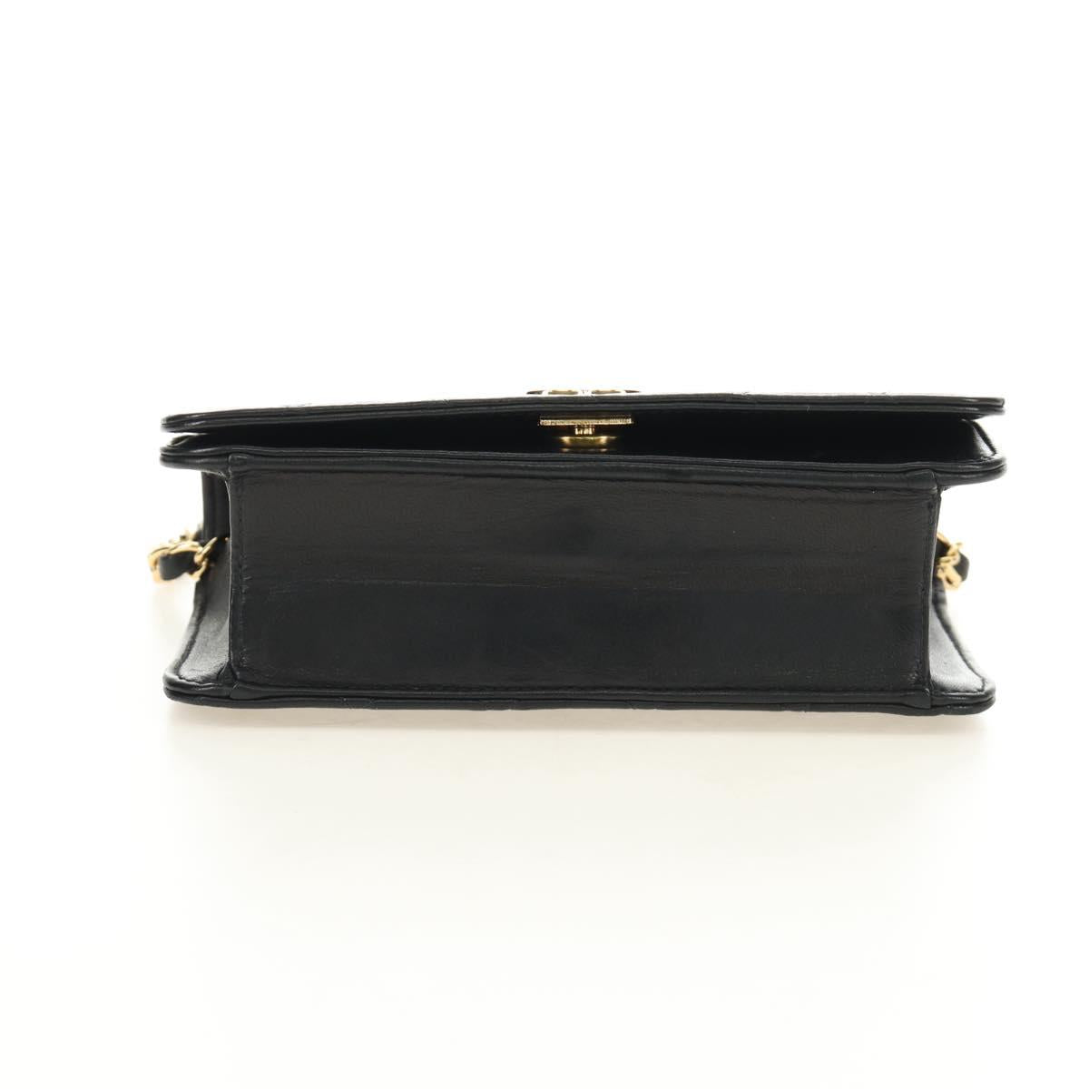 CHANEL Chain Matelasse Shoulder Bag Lamb Skin Black Gold CC Auth 187152SAM