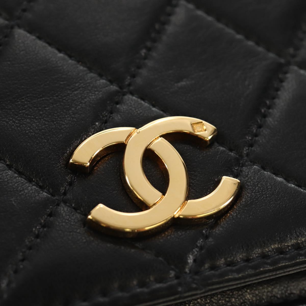 CHANEL Chain Matelasse Shoulder Bag Lamb Skin Black Gold CC Auth 187152SAM
