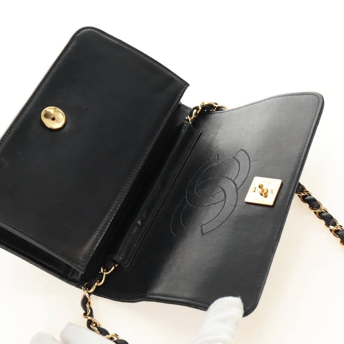 CHANEL Chain Matelasse Shoulder Bag Lamb Skin Black Gold CC Auth 187152SAM