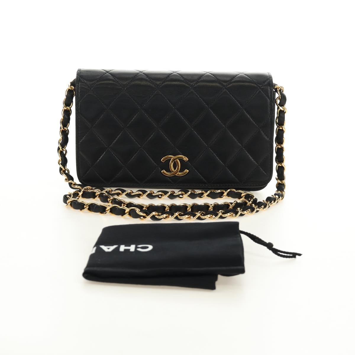 CHANEL Chain Matelasse Shoulder Bag Lamb Skin Black Gold CC Auth 187152SAM