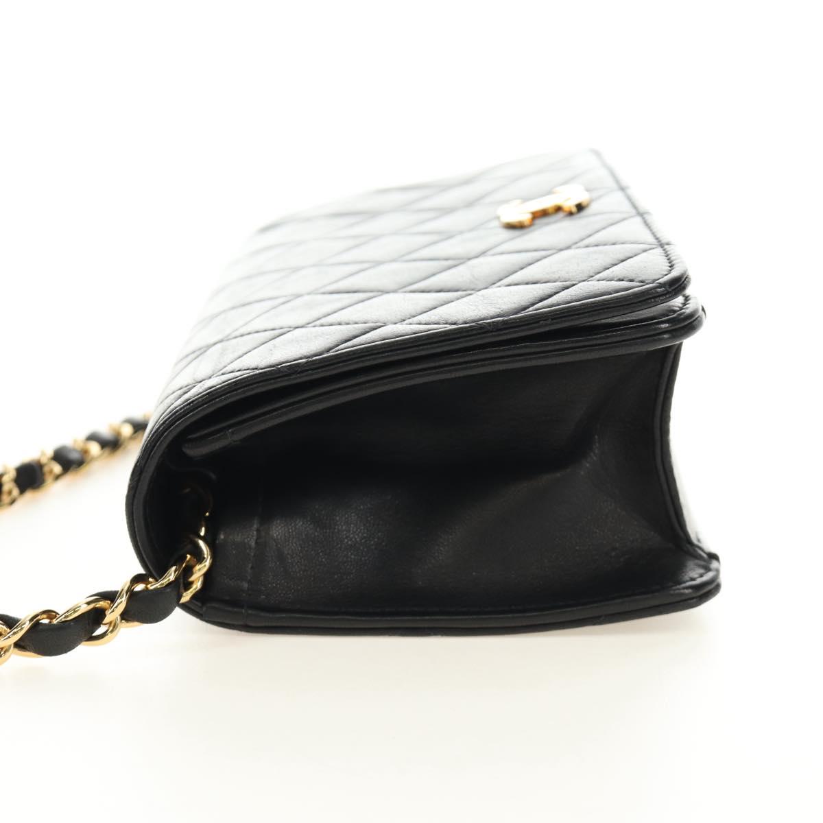 CHANEL Chain Matelasse Shoulder Bag Lamb Skin Black Gold CC Auth 187152SAM