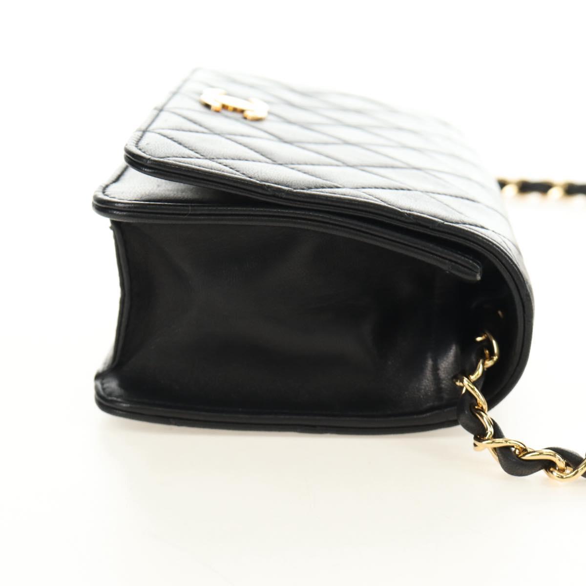 CHANEL Chain Matelasse Shoulder Bag Lamb Skin Black Gold CC Auth 187152SAM