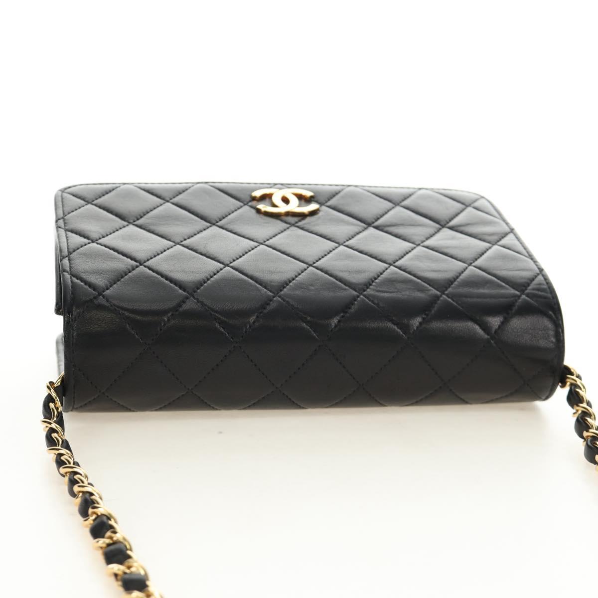 CHANEL Chain Matelasse Shoulder Bag Lamb Skin Black Gold CC Auth 187152SAM