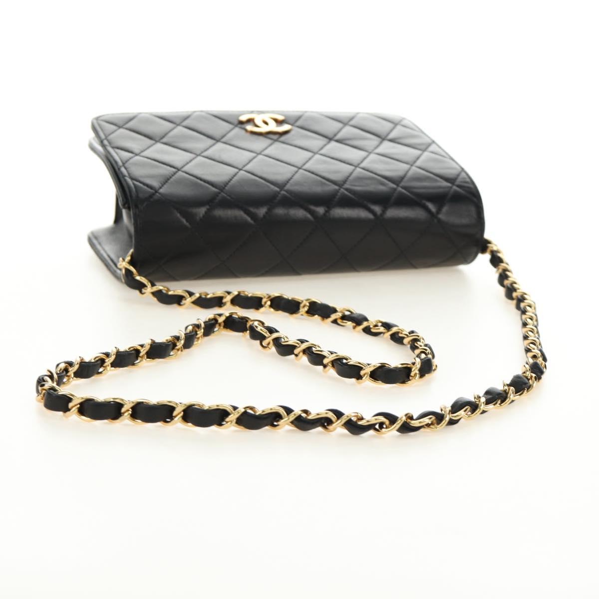 CHANEL Chain Matelasse Shoulder Bag Lamb Skin Black Gold CC Auth 187152SAM
