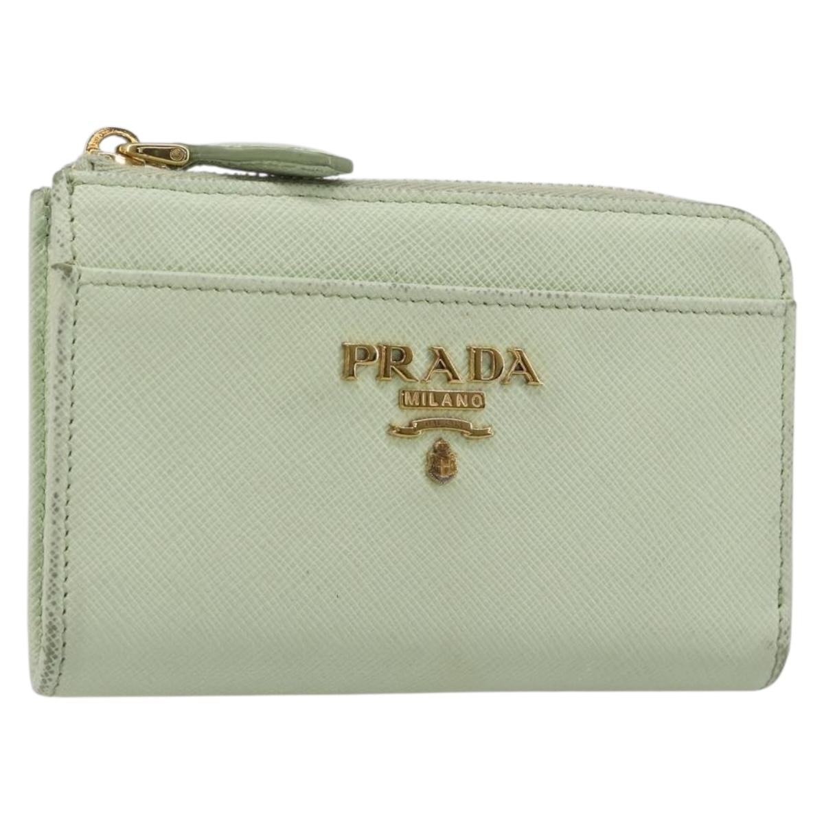 PRADA Coin Purse Saffiano leather Mint Green Gold Auth 187154