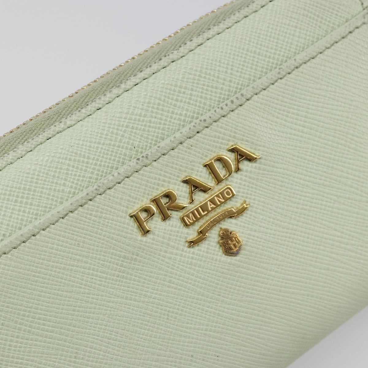 PRADA Coin Purse Saffiano leather Mint Green Gold Auth 187154