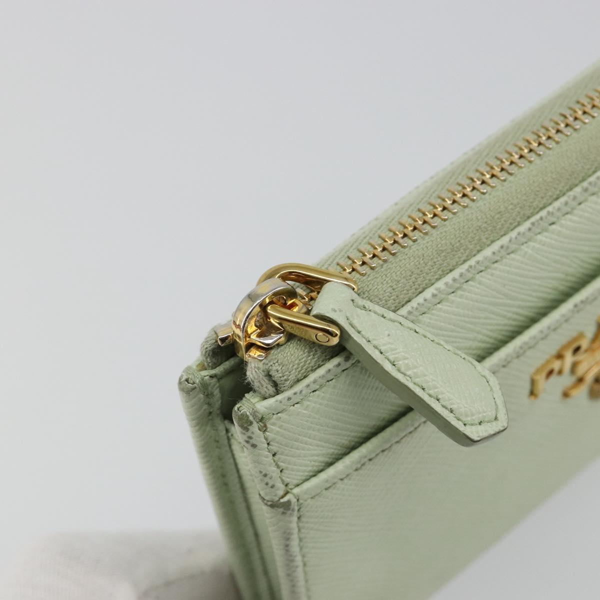 PRADA Coin Purse Saffiano leather Mint Green Gold Auth 187154