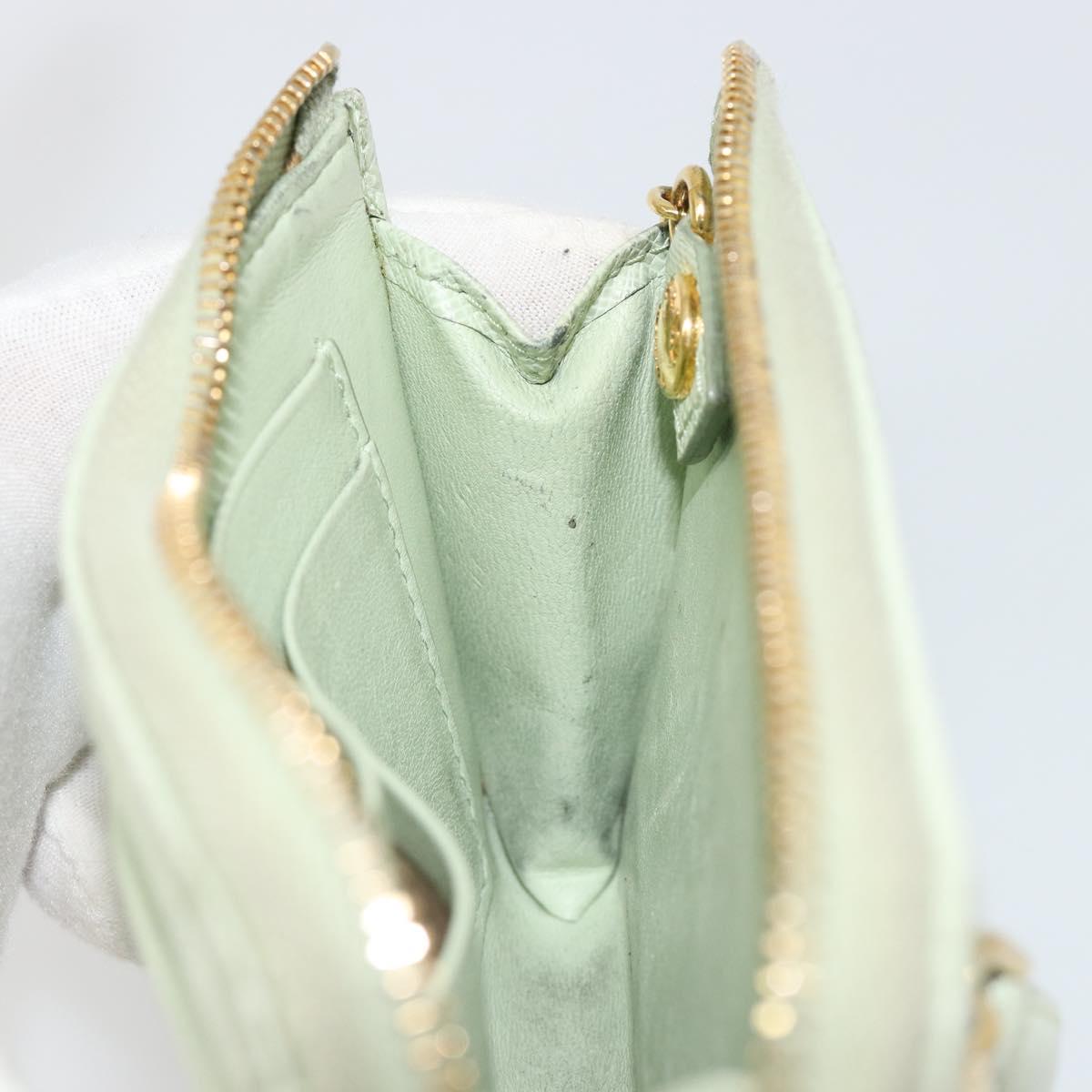 PRADA Coin Purse Saffiano leather Mint Green Gold Auth 187154