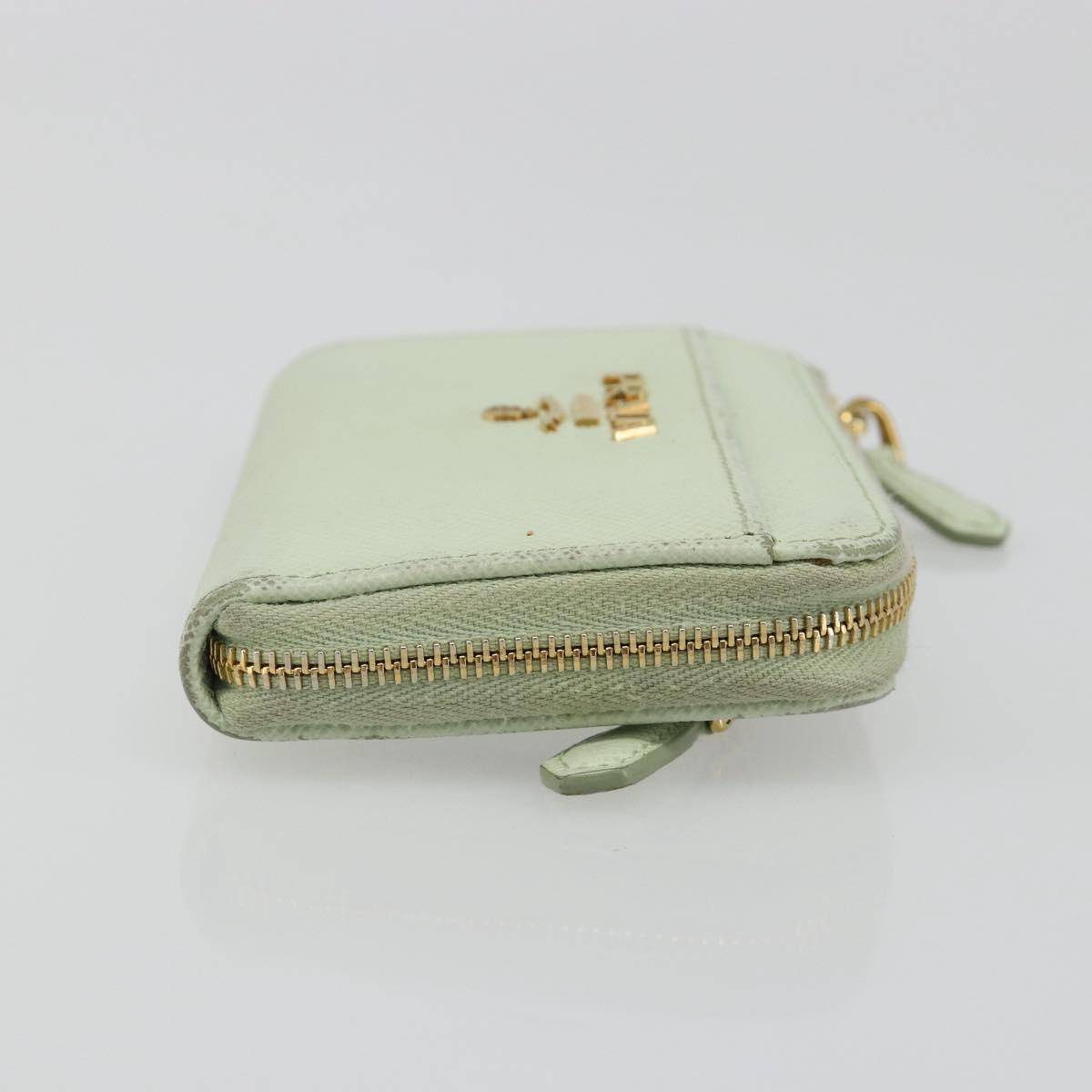 PRADA Coin Purse Saffiano leather Mint Green Gold Auth 187154