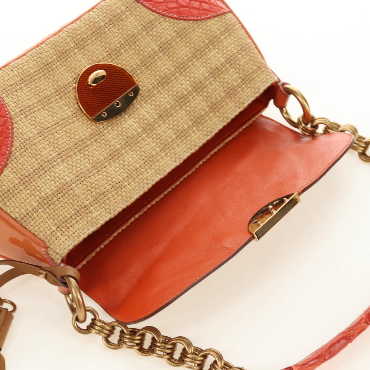 PRADA Chain Shoulder Bag Embossed leather Beige Gold Auth 187155SAV