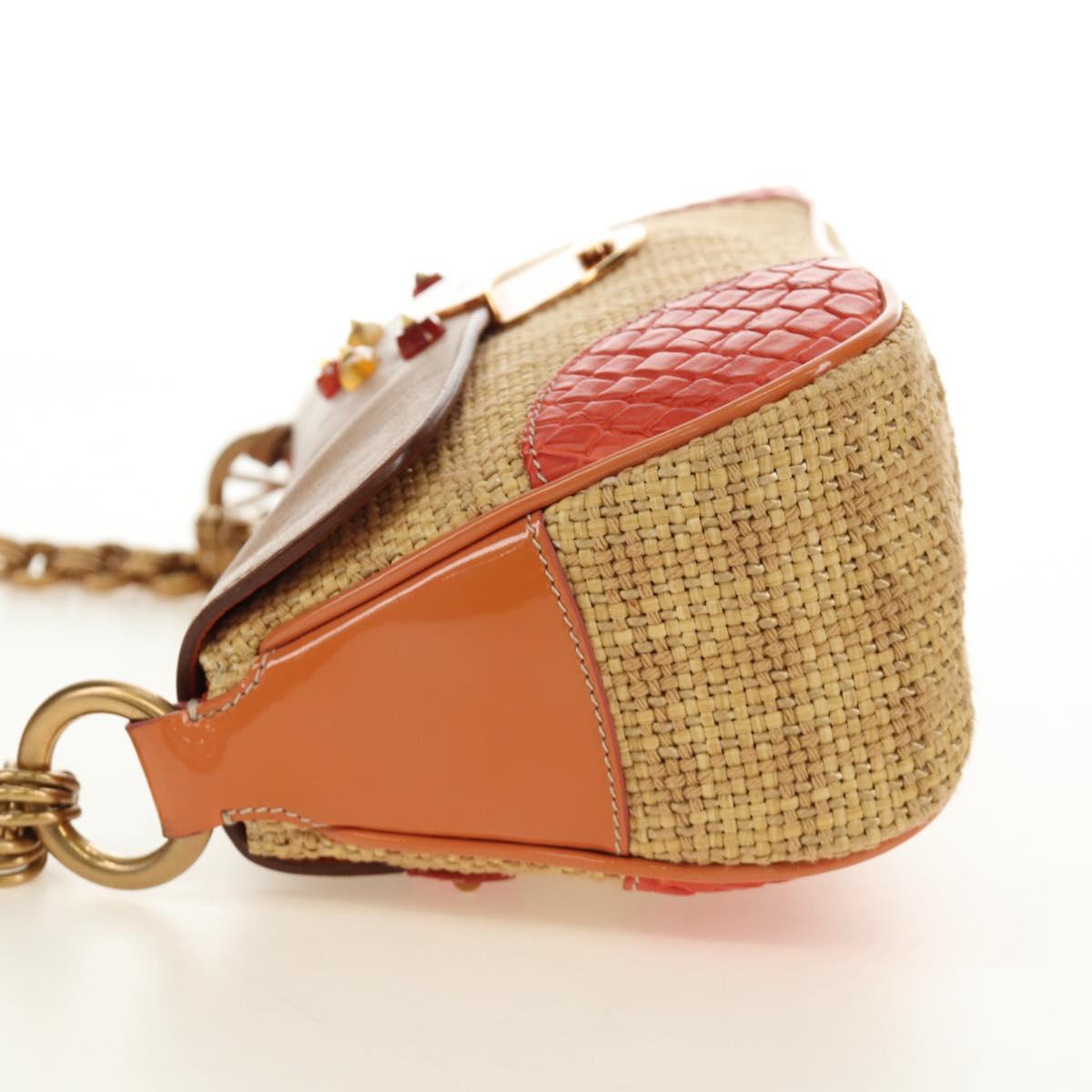 PRADA Chain Shoulder Bag Embossed leather Beige Gold Auth 187155SAV