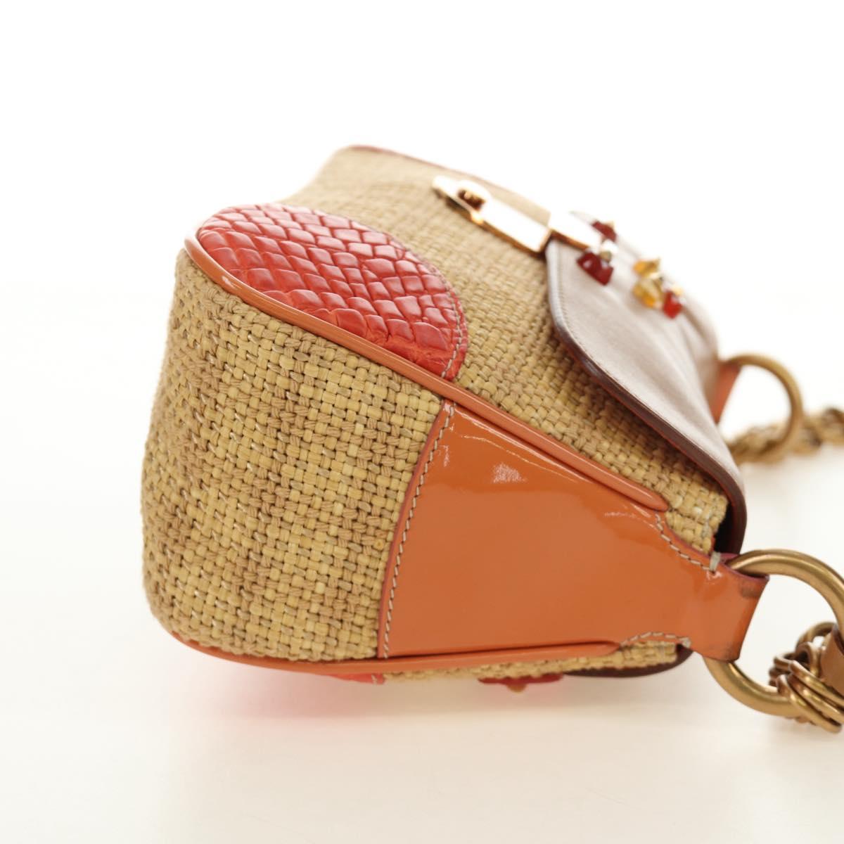 PRADA Chain Shoulder Bag Embossed leather Beige Gold Auth 187155SAV