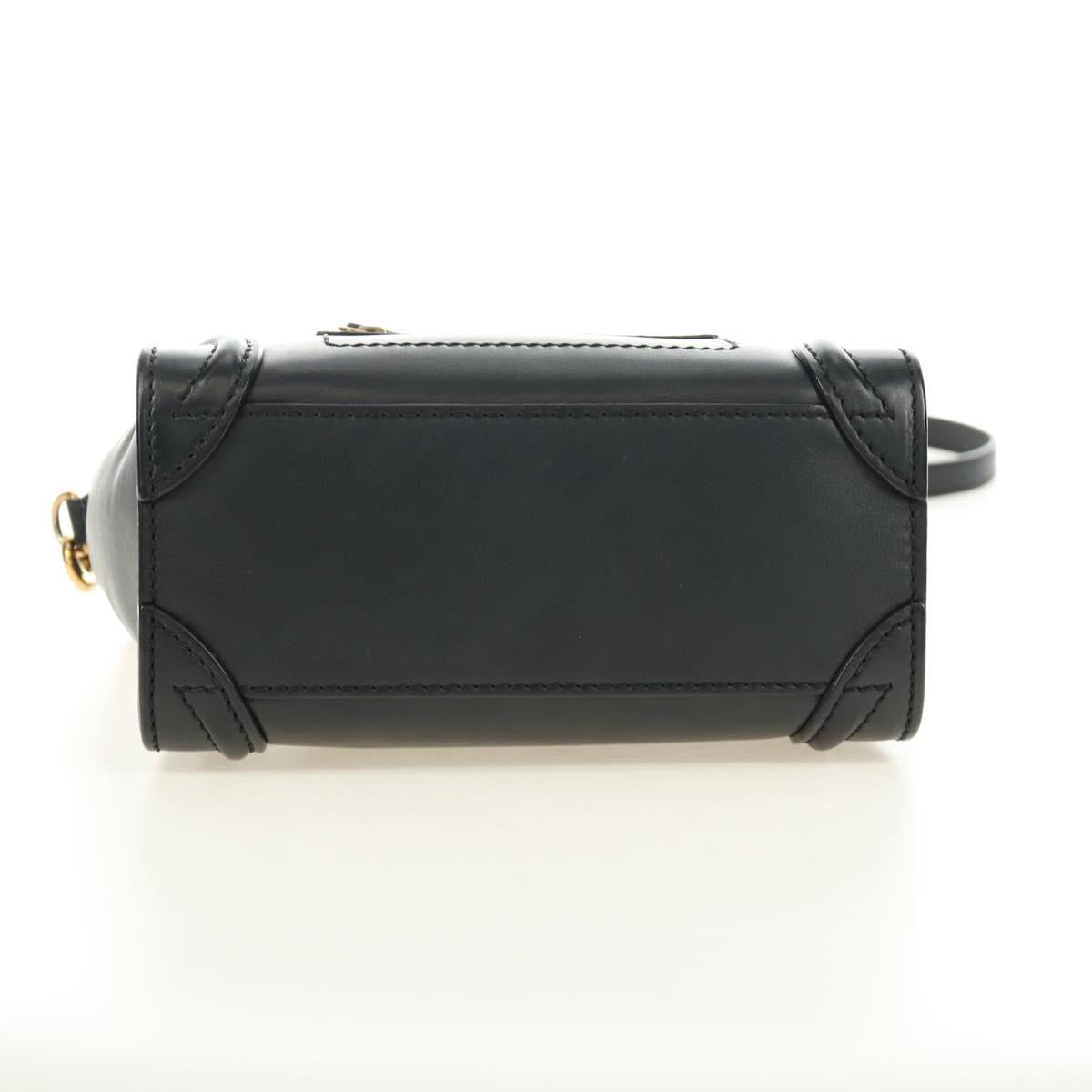CELINE Luggage Nano Hand Bag Leather 2way Black Gold Auth 187156SAM